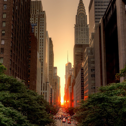 nyc sunset between buildings